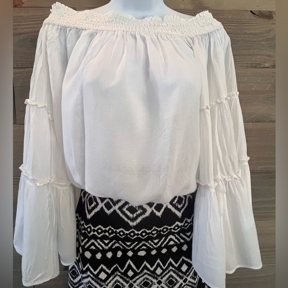 FREE PEOPLE PEASANT TOP - OFF THE SHOULDER - COASTAL COWGIRL BOHO MILKMAID - Picture 1 of 12